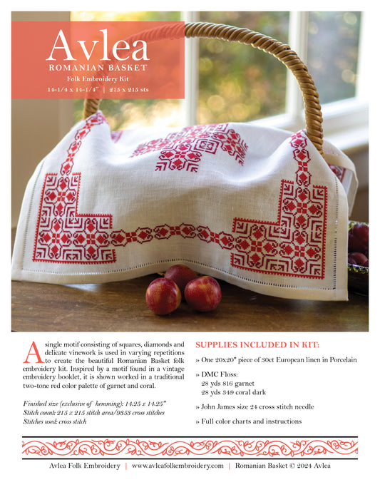 Romanian Basket cross stitch folk embroidery PDF pattern