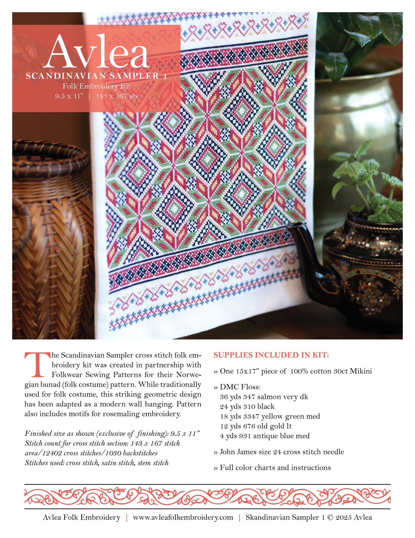 "NEW! Scandinavian Sampler cross stitch folk embroidery kit