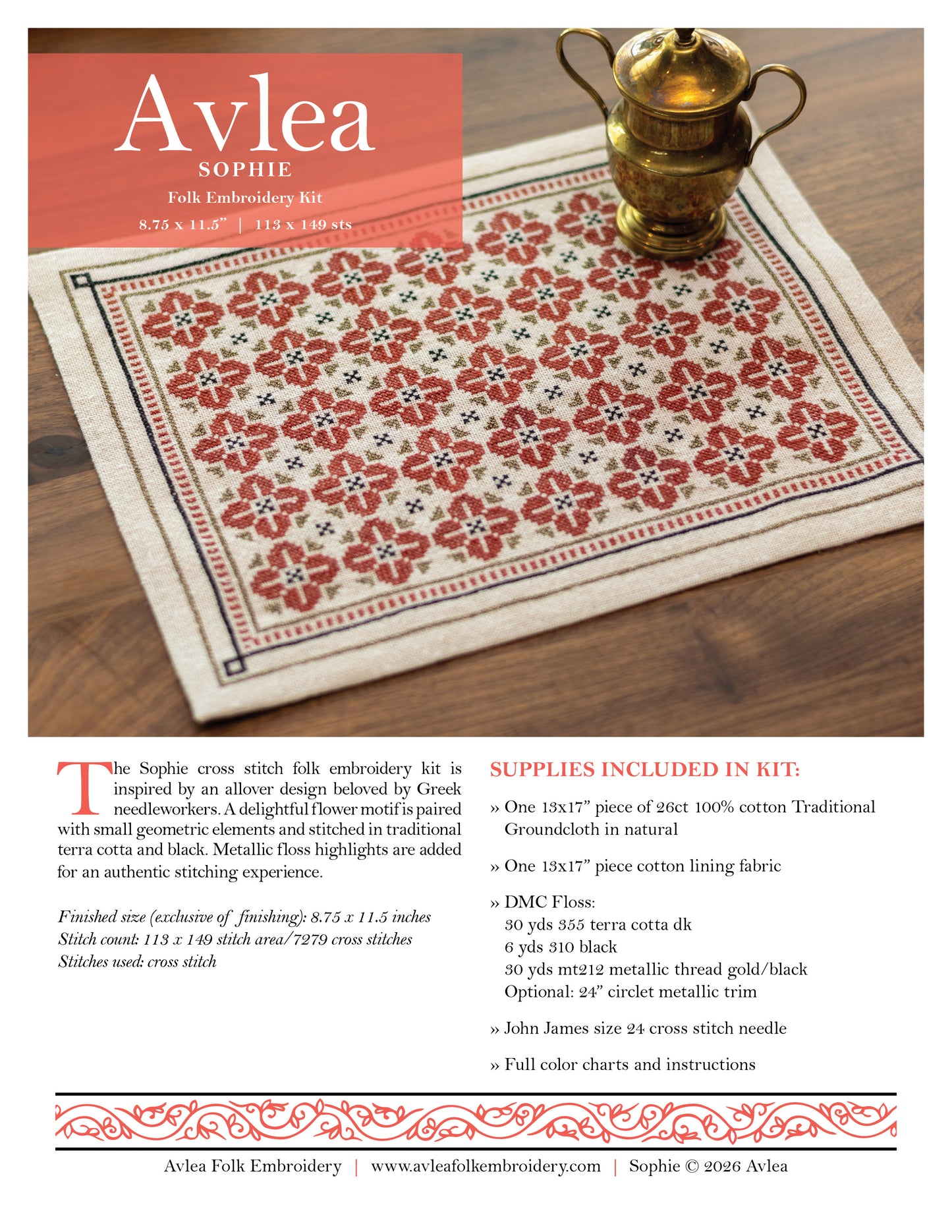 Sophie cross stitch folk embroidery PDF pattern