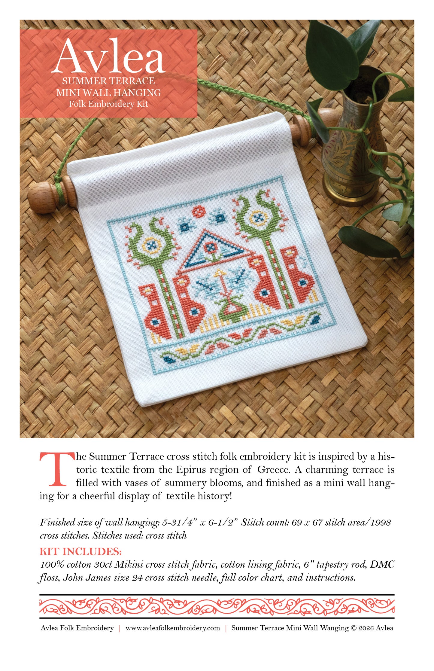 'NEW! Summer Terrace Mini Wall Hanging Cross Stitch Kit