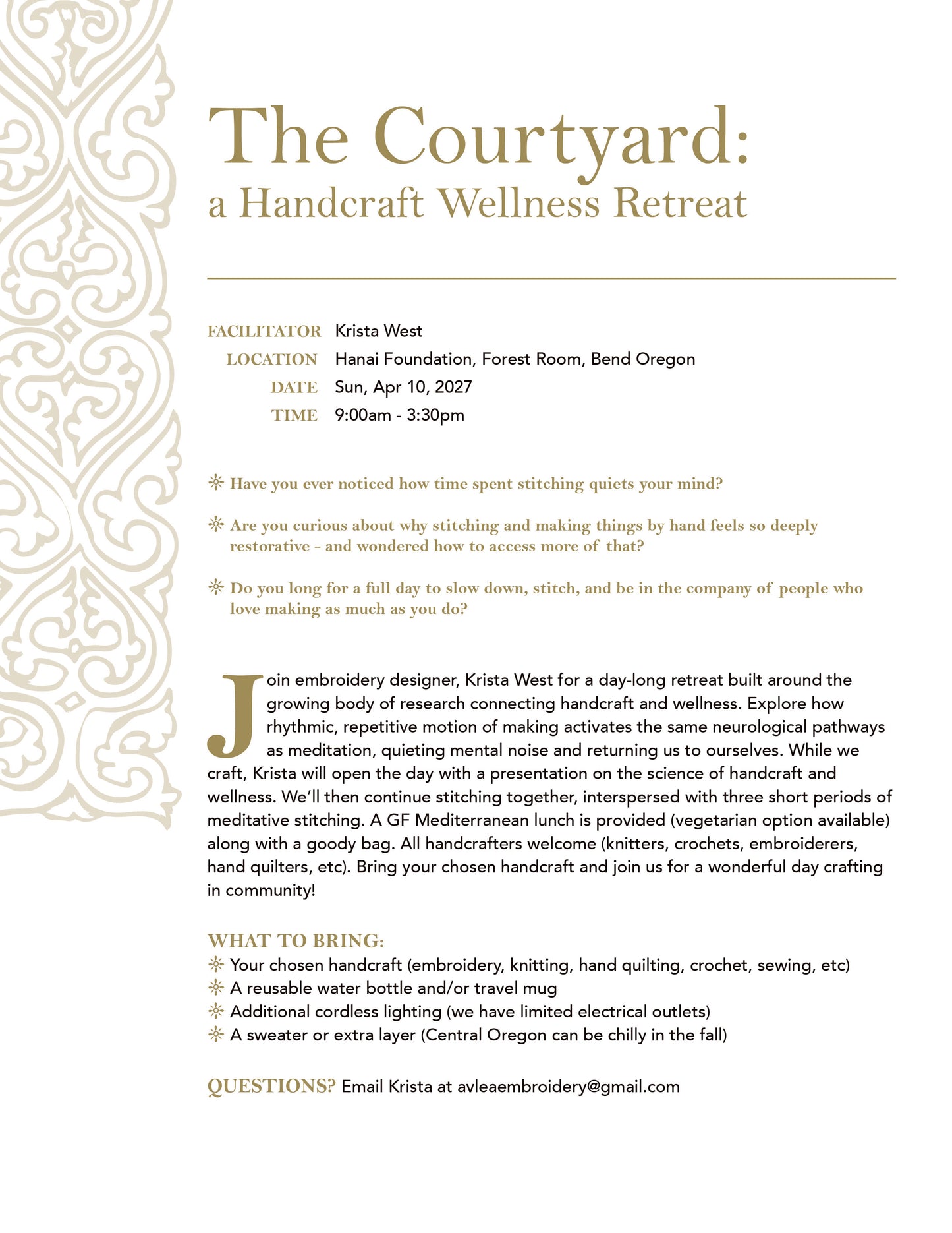 The Courtyard Apr 2027: a Handcraft Wellness Retreat