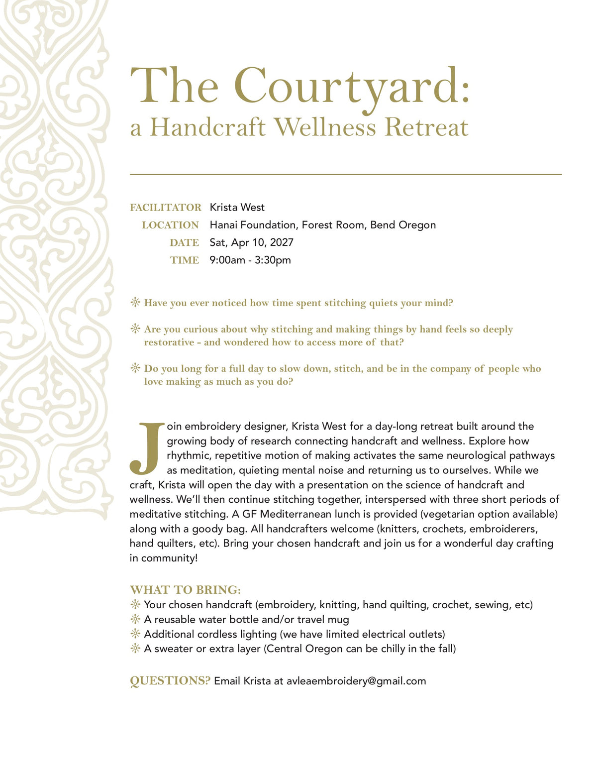 The Courtyard April 2027 retreat flyer, with full details in the listing description