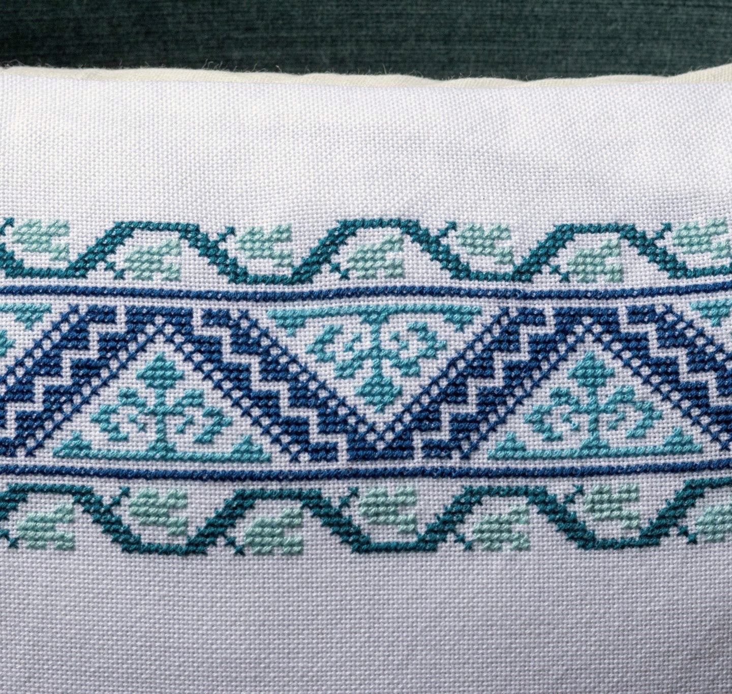 folk embroidery with blue border design