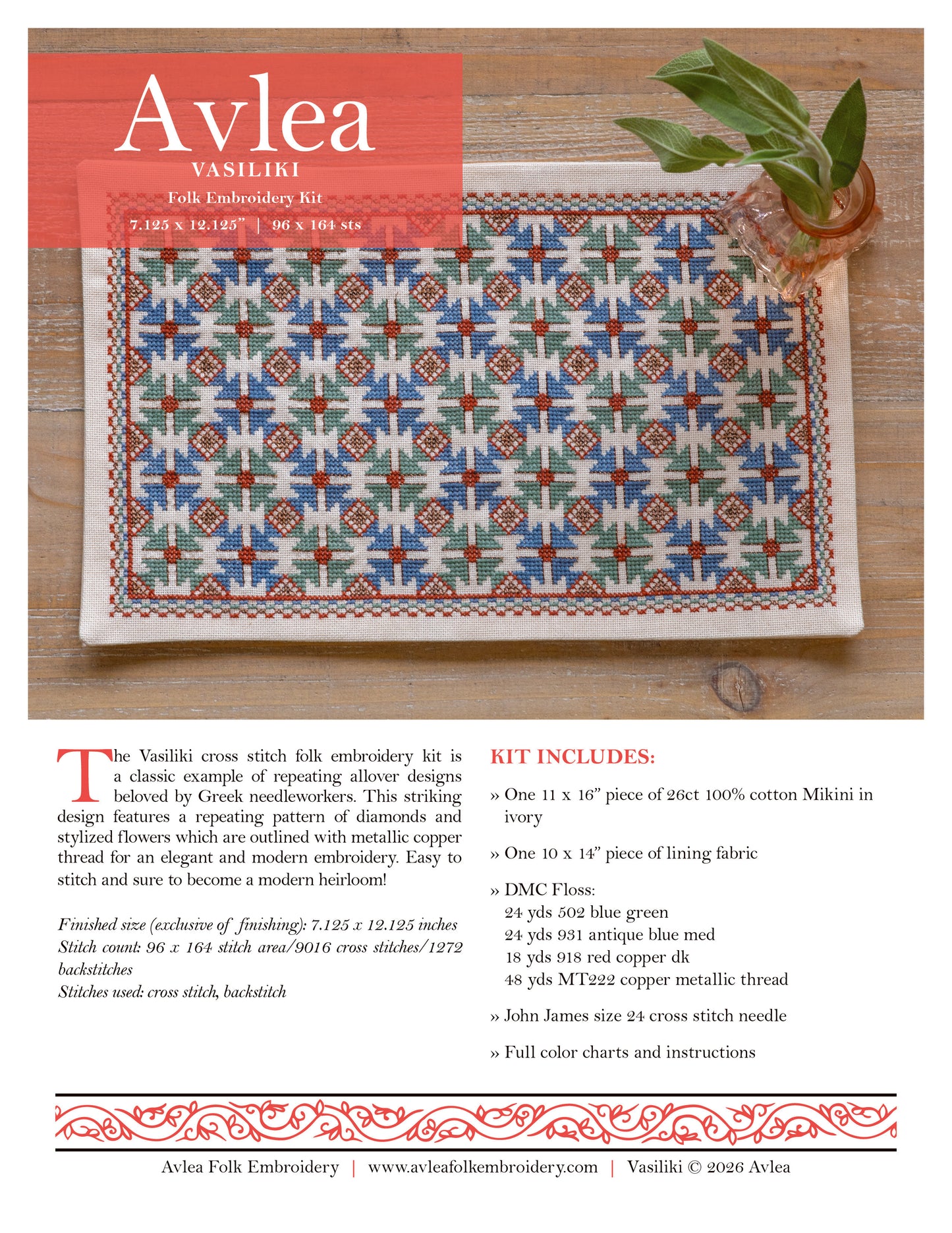 Vasiliki folk embroidery cross stitch PDF pattern