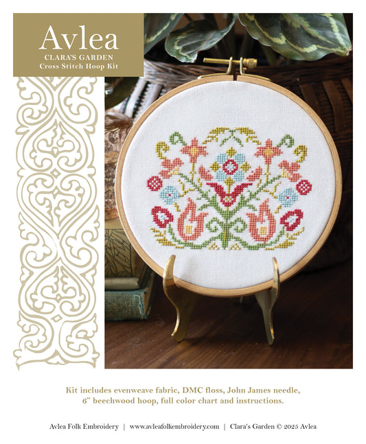 "NEW! Clara's Garden cross stitch hoop PDF pattern