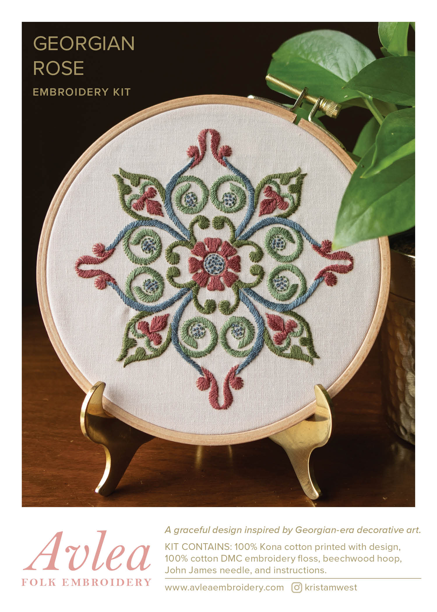 embroidery hoop with georgian rose design