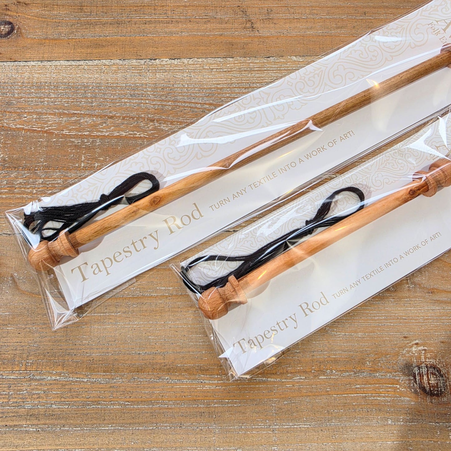 Tapestry rods, beechwood, two sizes