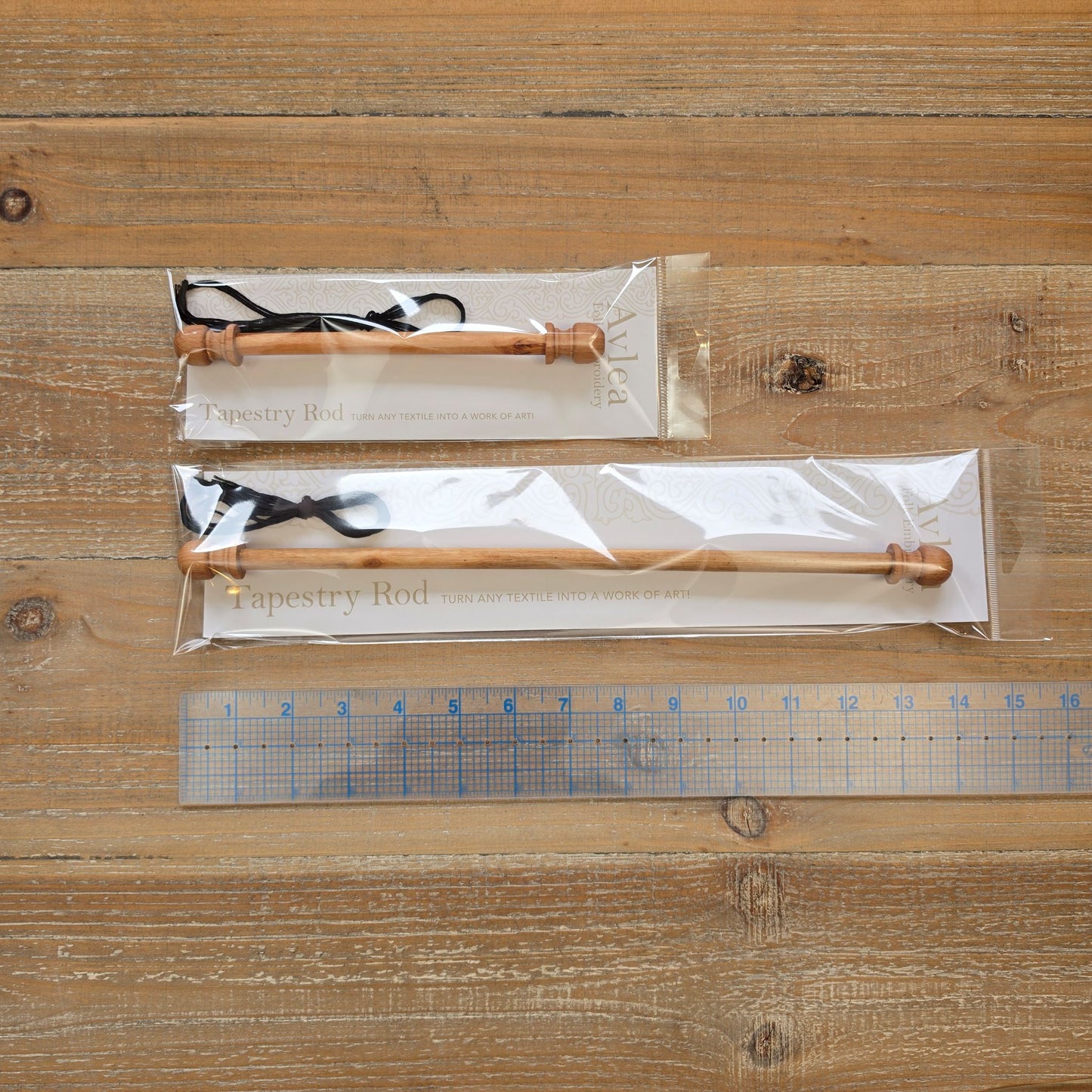 Tapestry rods, beechwood, two sizes