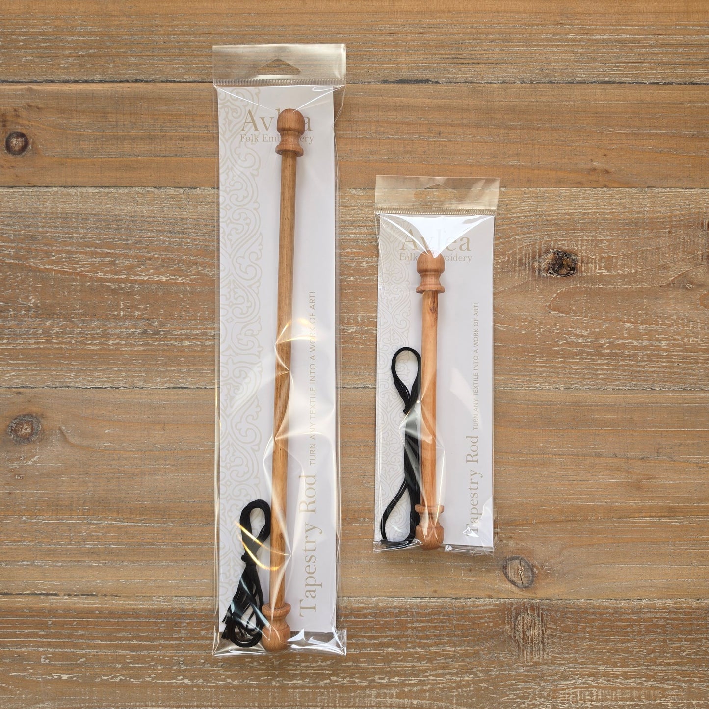 Tapestry rods, beechwood, two sizes